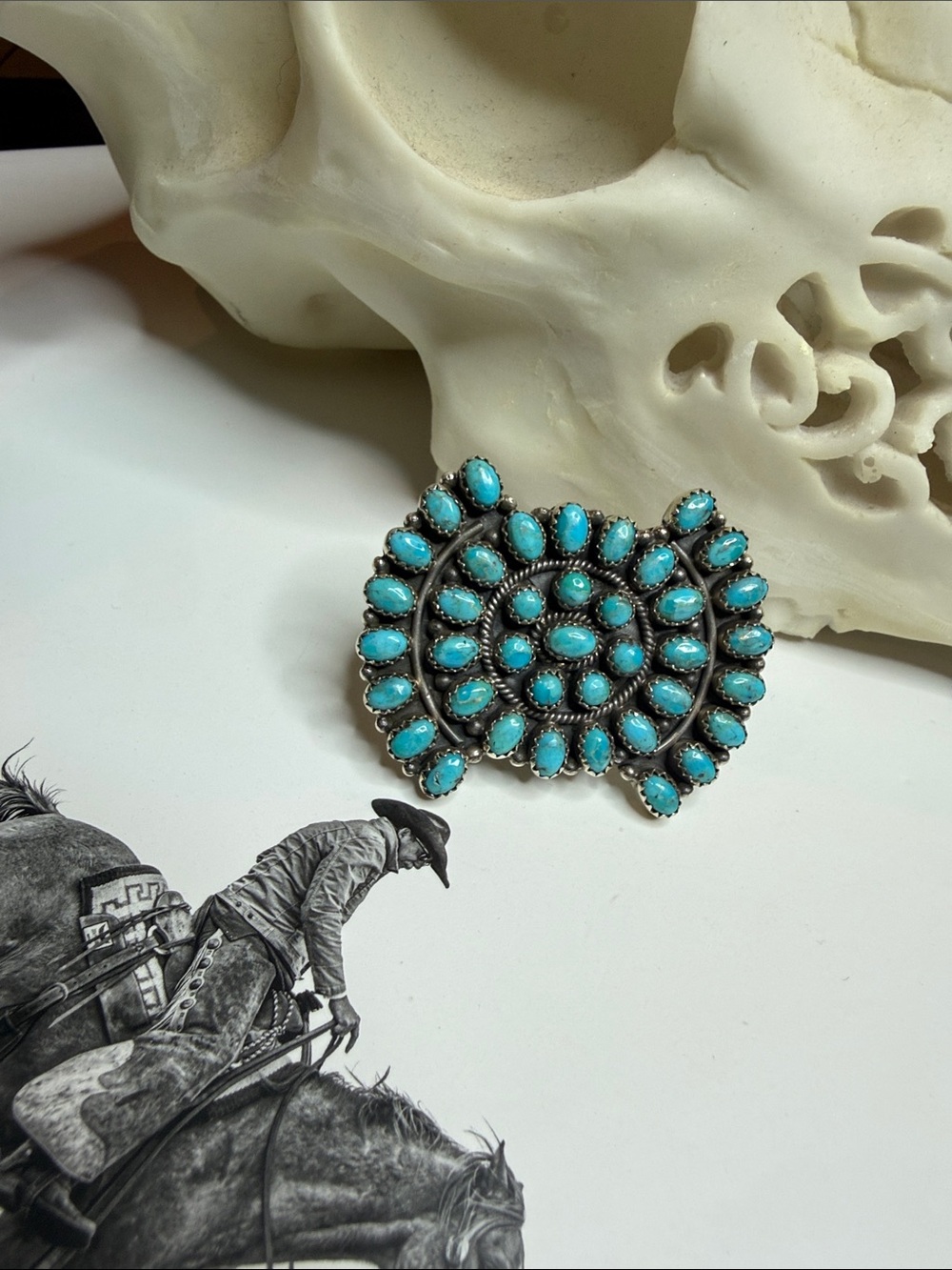 Turquoise Cluster Statement Brooch - Blue Silver 9.25
